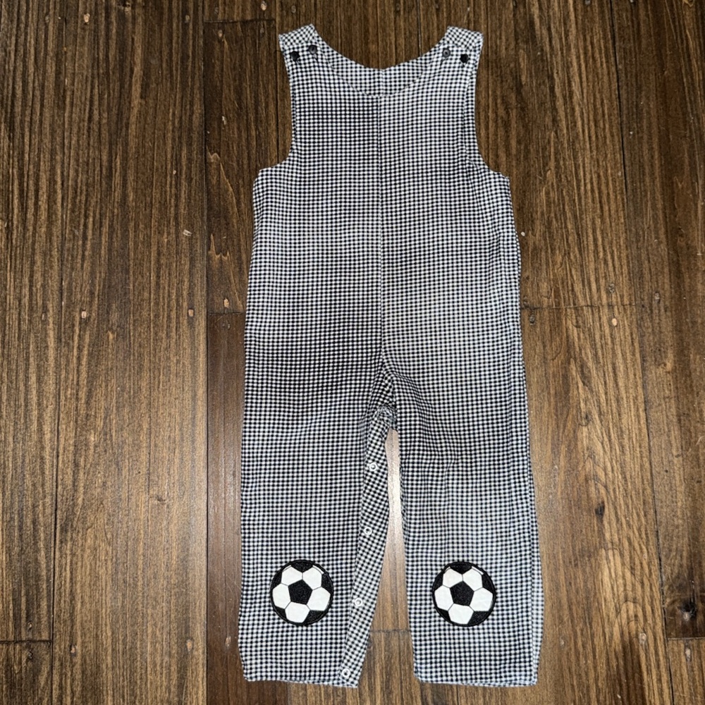 Reversible Black and White Checkered Overalls with Soccer and Halloween Spider